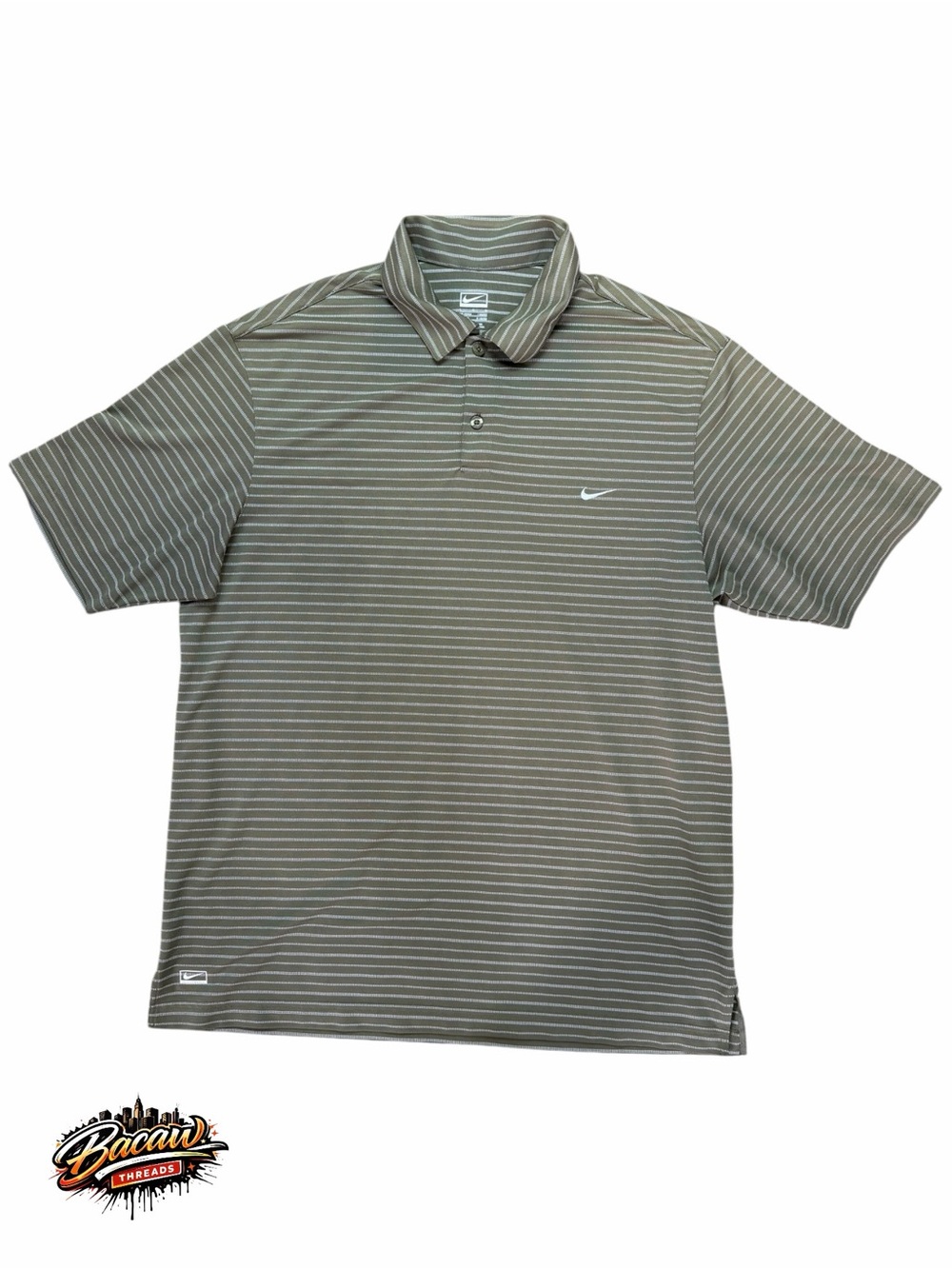 Nike Performance Men's L Green White Striped Short Sleeve Button Golf Polo